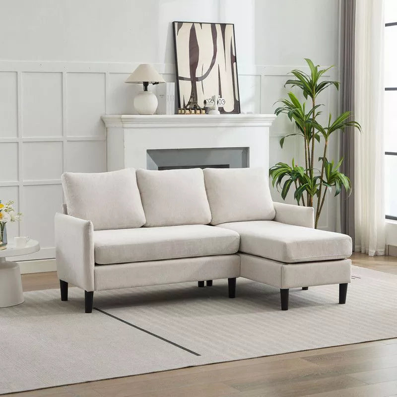 Hyleory 3-Seater L-Shaped Sectional Sofa with Chaise, Small Linen-Look Fabric Couch for Living Room or Studio