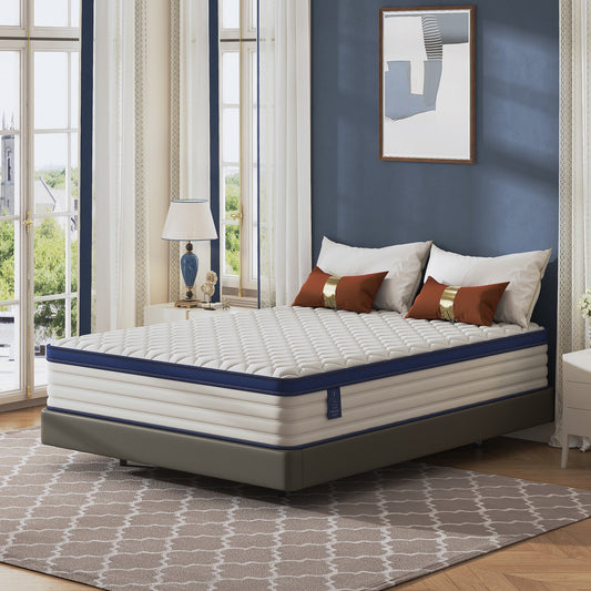 PAPROOS 12 inch Queen Mattress, Gel Memory Foam Hybrid Mattress in a Box, Individual Pocket Spring Mattress, Medium Firm, CertiPUR-US Certified, Sleep Support & Pressure Relief, White