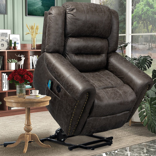 BTMWAY Gray Faux Leather Power Lift Recliner, Large Massage Recliner with Heating Function, Oversized Wide Electric Lift Chair with Remote, Heavy Duty Reclining Sofa for Elderly Tall Big Man