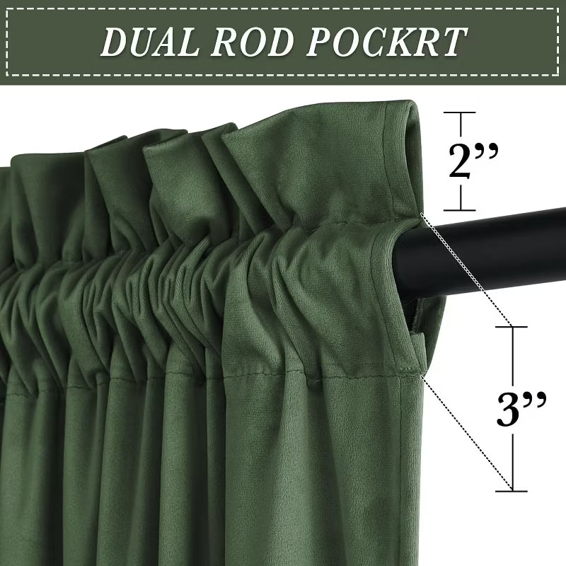NICETOWN Velvet Blackout Curtains 96 Inch Long for Bedroom, Thermal Insulated Window Drapes, Olive Green, 2 Panels