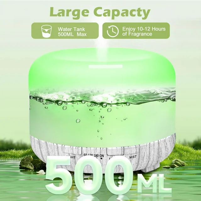 Fimilo 500ml Essential Oil Diffuser with 6*10ml Essential Oils Set, Upgraded White Wood Color Base Flower Aromatherapy Diffusers with Remote Control, Aroma Diffuser for Home Office