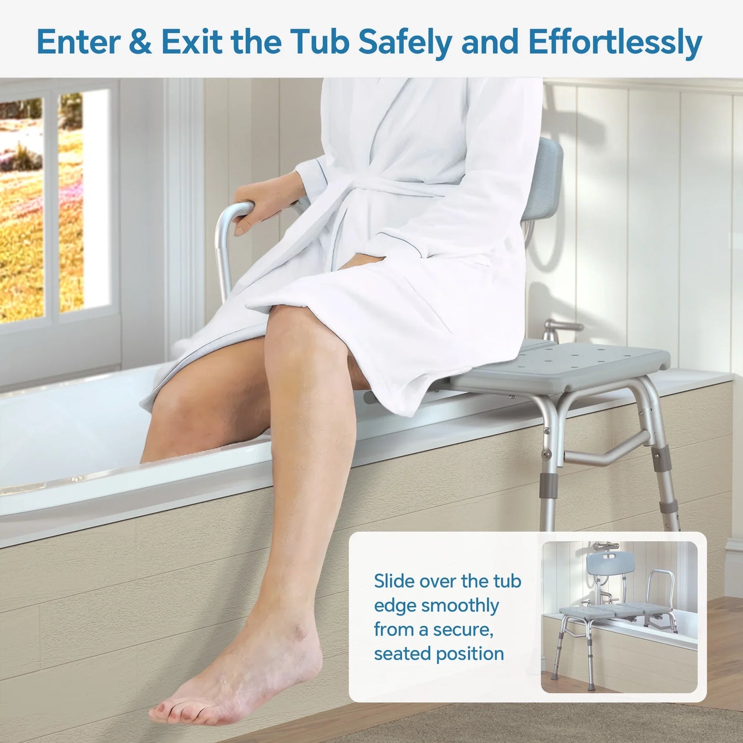 ZOTO Tub Transfer Bench For Bathtub, Height Adjustable Shower Bench with Backrest, Shower Seat Shower Chair Bath Chair for Elderly, Seniors, Arm Support for Transfer, 400 Weight Cap,VBC4