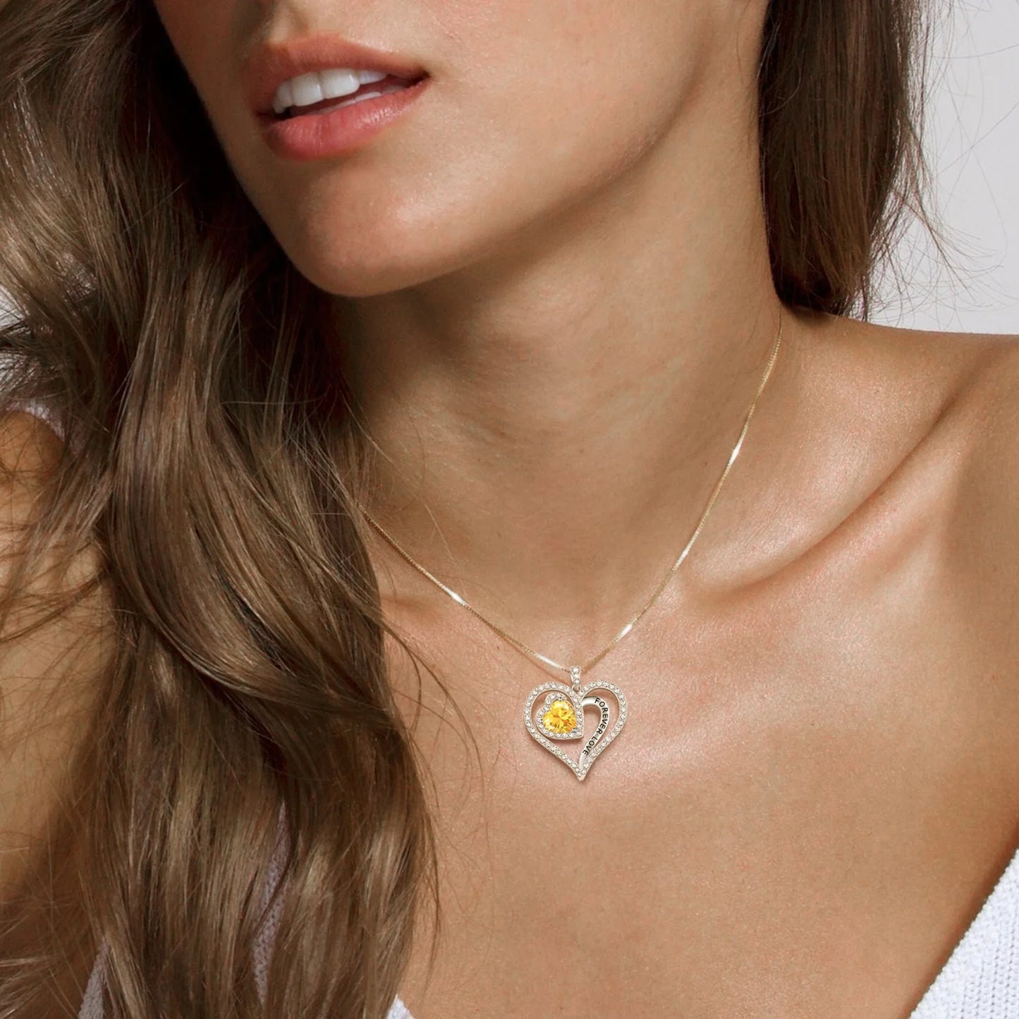 Beautlace Forever Love Heart Necklace,925 Sterling Silver Birthstone Heart Pendant Necklace Jewelry Birthday Christmas Valentines Mother's Day Gifts for Women Mom -November