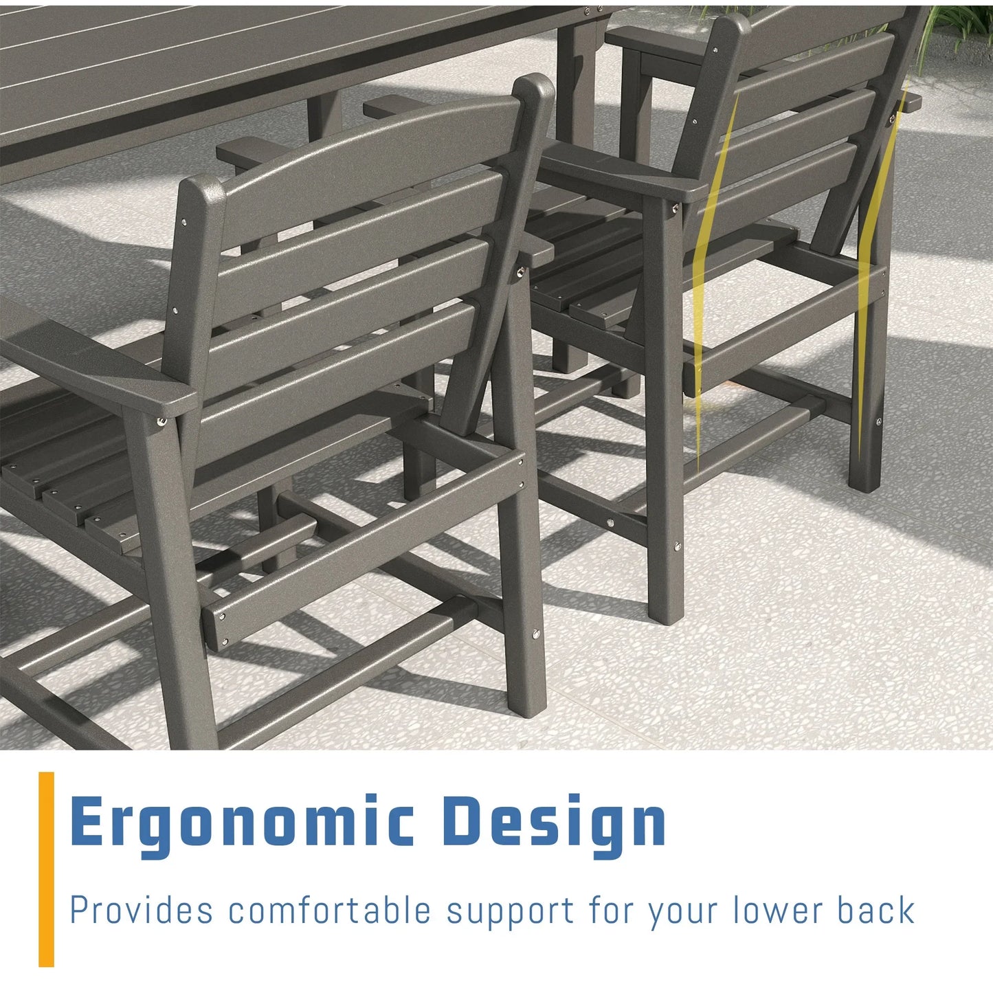 FOOWIN 7PCS Patio Dining Set, HDPE All Weather Outdoor Furniture Set 6 Chairs and 1 Table, Grey