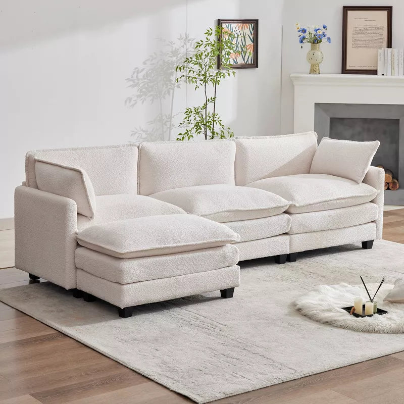 HYLEORY Circle Velvet U-Shaped Sectional Sofa , Indoor Furniture Convertible Modular Sectional Sofa Set with 2 Ottomans for Living Room