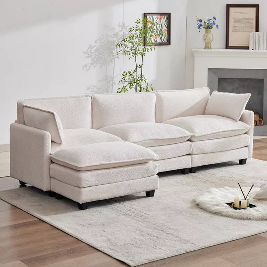 HYLEORY Circle Velvet U-Shaped Sectional Sofa , Indoor Furniture Convertible Modular Sectional Sofa Set with 2 Ottomans for Living Room
