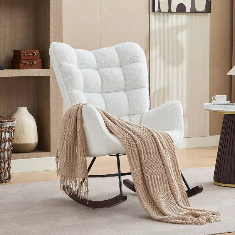 Hyleory Modern Rocking Chair, Teddy Velvet Upholstered Accent Chair