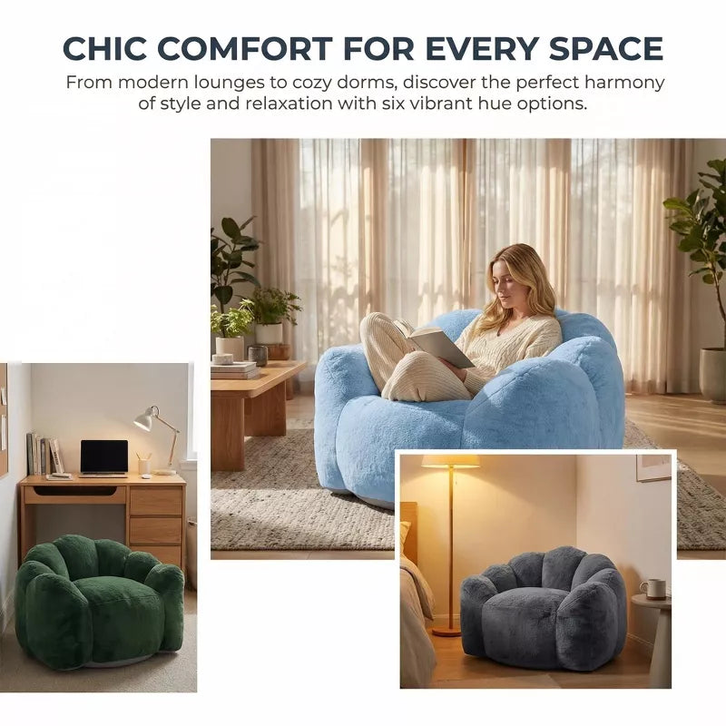 Lotus-Shaped Bean Bag Chair for Adults-Soft Comfy Floor Chaise Lounge Accent Chair with Portable Handle, Cozy Seating for Living Room, Bedroom & Dorm