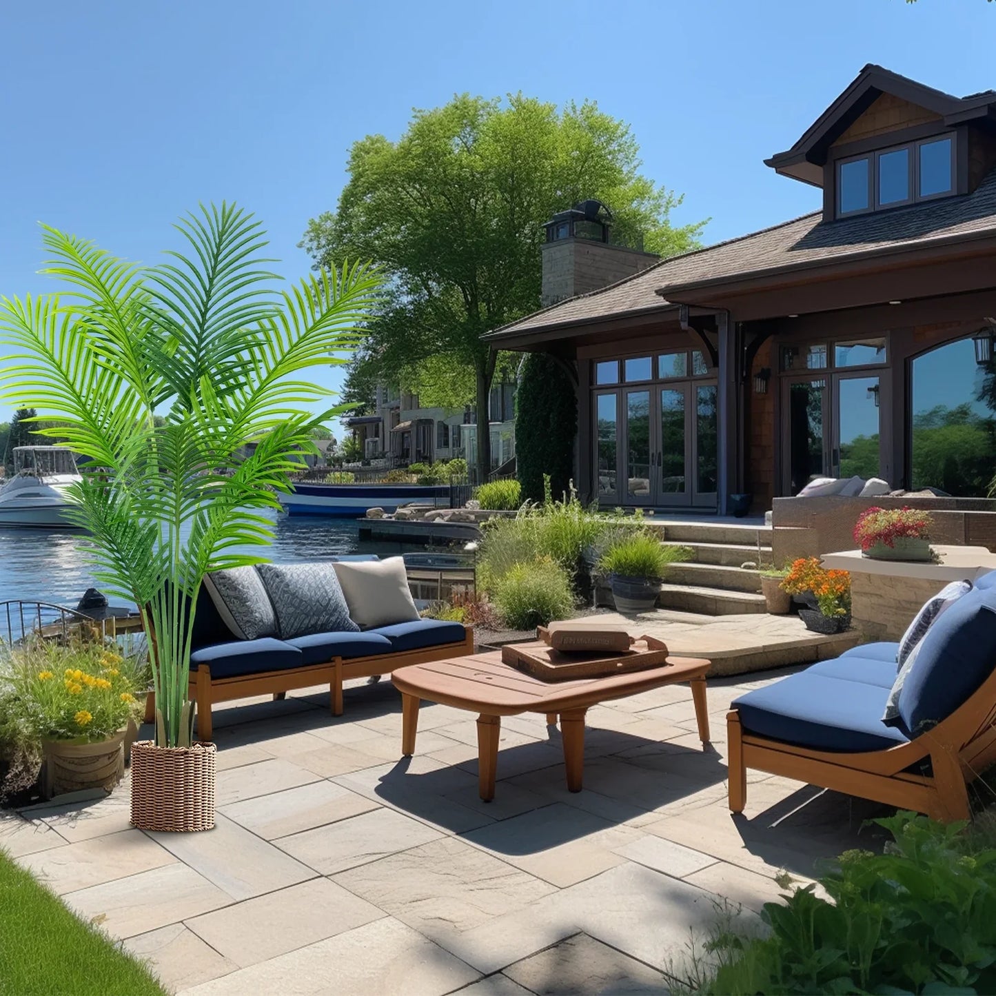 Anting 5ft Artificial Indoor Palm Tree with 13 Trunks, Faux Green Areca Palm Plant in Pot Fake Tropical Palm Tree for Home Decor Office House Living Room Indoor Outdoor