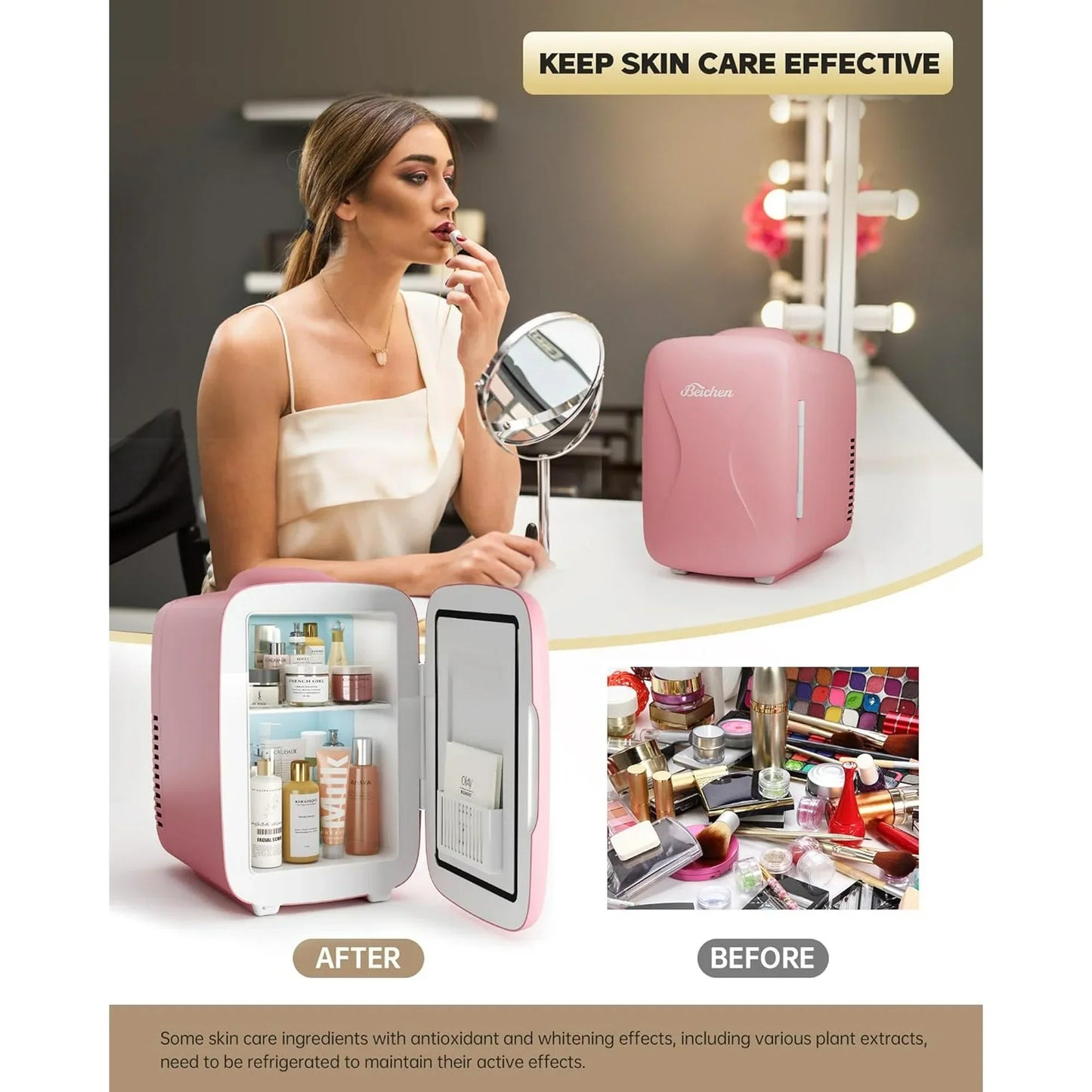 ACMETOP Mini Fridge, Small Fridge Rapid Cooling 4 Liter/6 Cans Skincare Fridge, Cooler and Warmer Refrigerators for Bedroom, Cosmetics, Office and Car (Pink)