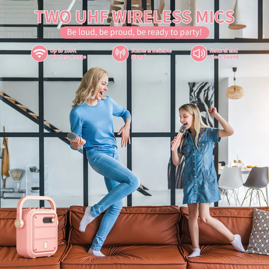 FanFun Karaoke Machine for Adult, 8 Sound Effects Pink Karaoke Speaker with Treble/Bass Adjustment, Bluetooth Speaker with PA System