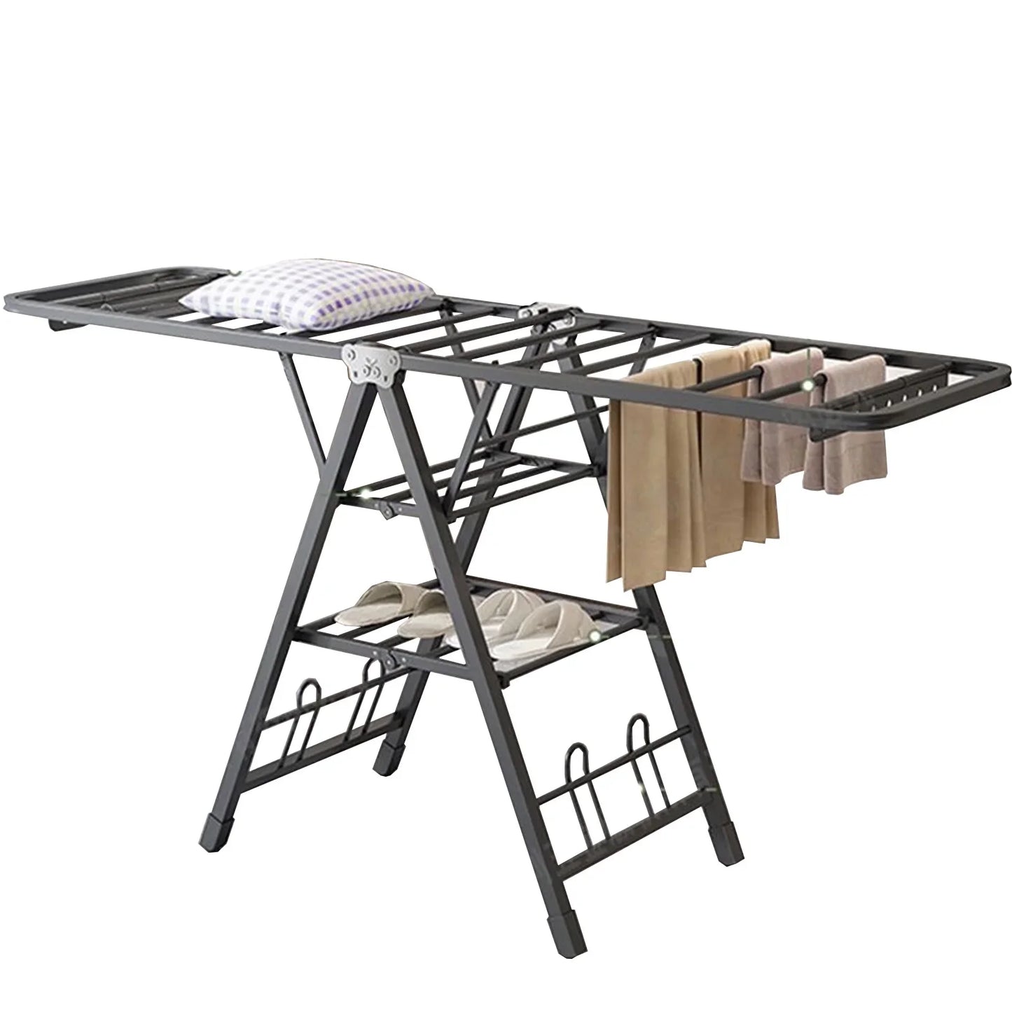 Susuzi Stainless Steel Clothes Drying Rack - Foldable, Space-Saving Gullwing Design with Wheels, 150 lb Capacity, for Indoor & Outdoor Use