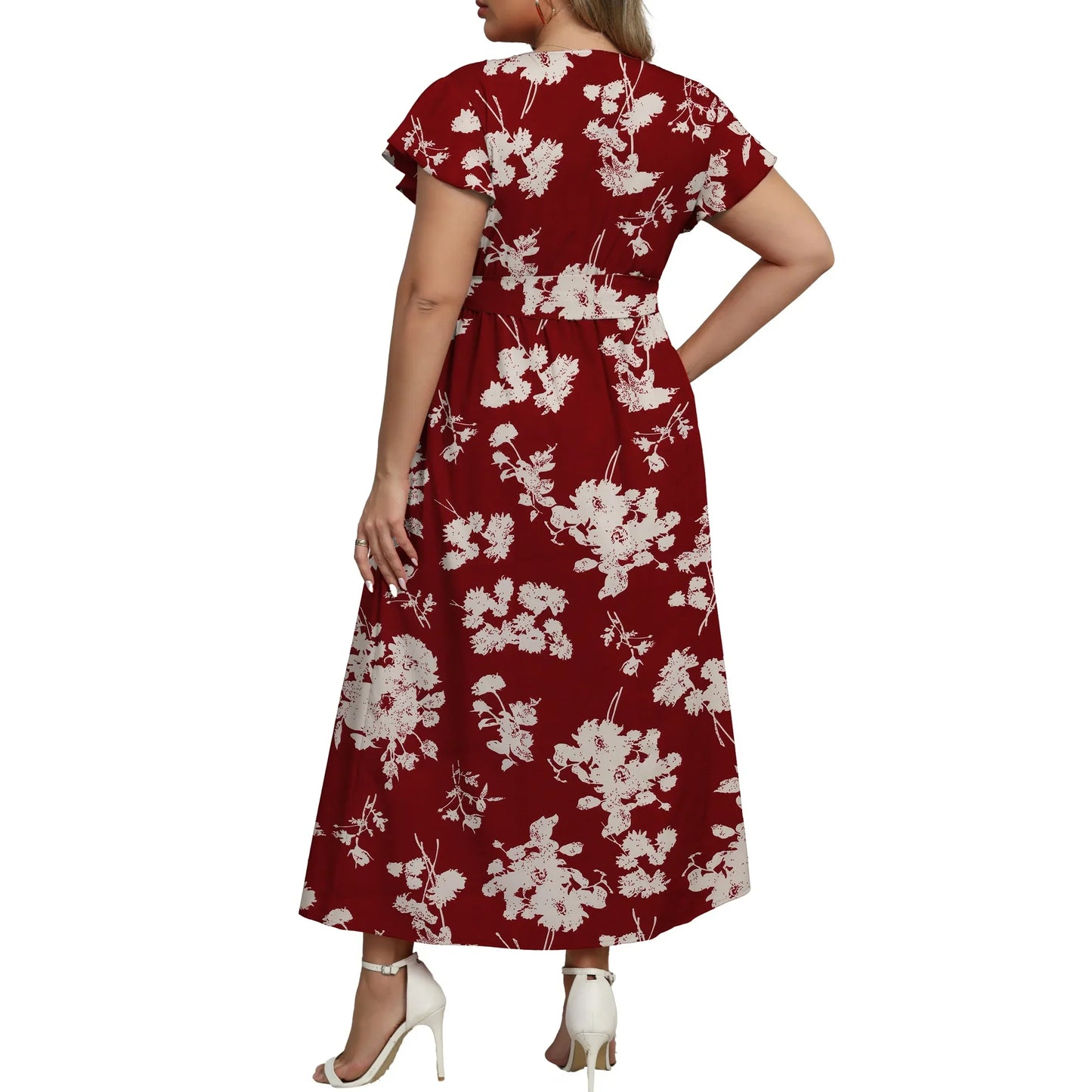 a.Jesdani Women's Plus Size Maxi Dress Boho Floral Butterfly Sleeve V Neck Flowy Maxi Dress Party Wedding Guest Dress L 4X