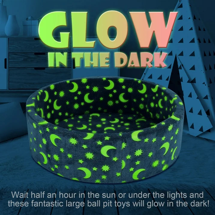 iYofe Giant Foam Ball Pit for Toddlers 1-3, 49.2” Glow-in-the-Dark Indoor Playpen – Huge Baby Ball Pit for Parties, Piscina de Pelotas para Bebés (Balls Not Included)