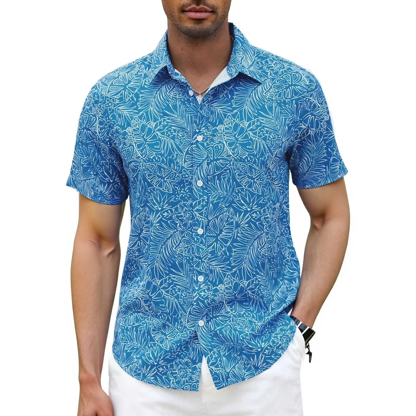 GENTS BLISS Short Sleeve Men Hawaiian Shirts Floral Print Button Down Shirts for Men Casual Beach Shirts