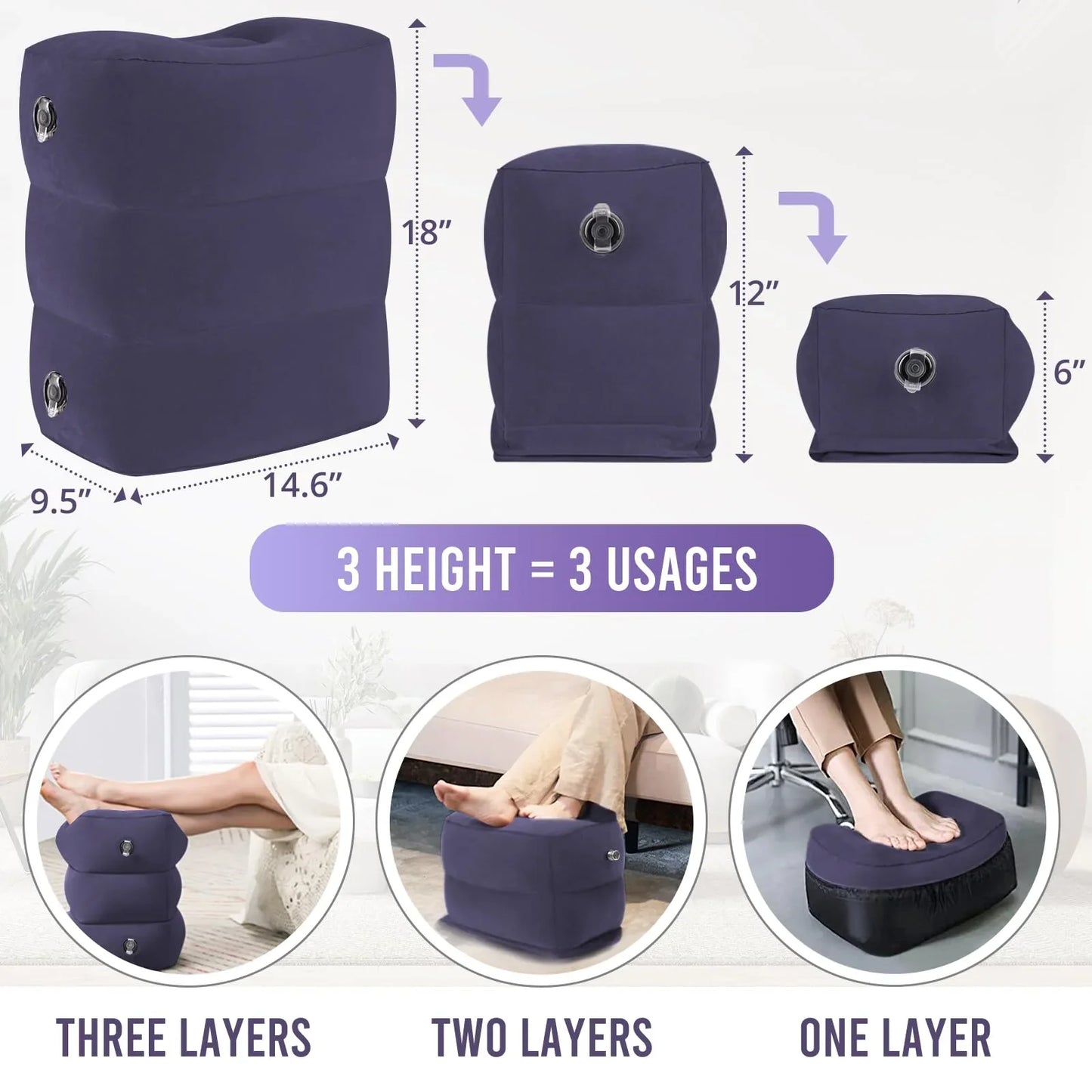 Arsvit Inflatable Foot Rest for Air Travel, Blow up Car Seat Foot Rest for Kids, Toddler Airplane Bed Seat Extender for Long Flight, Portable Plane Pillow