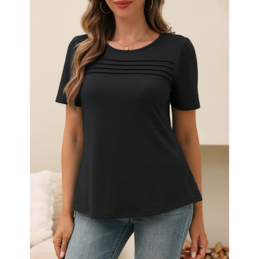 a.Jesdani Womens Blouses Short Sleeve Tunic Tops Pleated Casual Summer Shirts m 3x