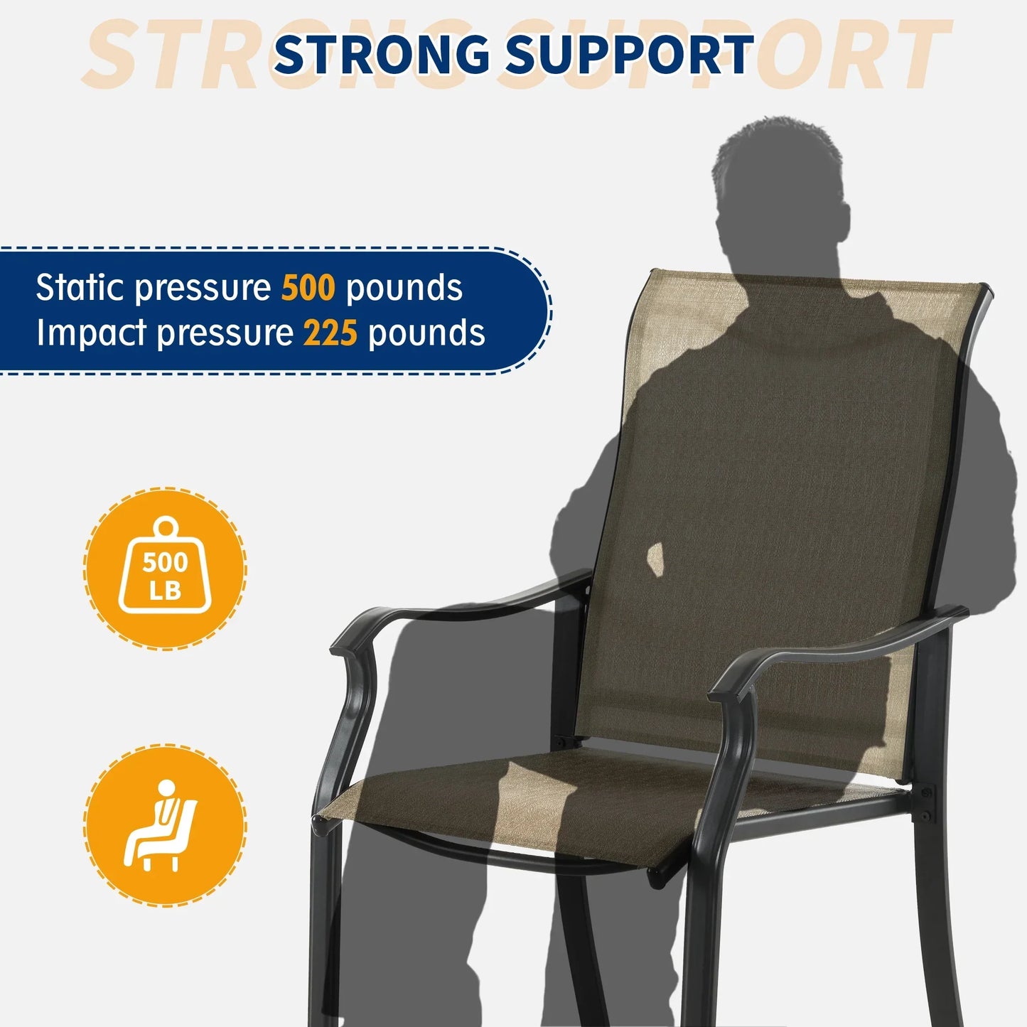 UDPATIO Patio Chairs Set of 2, Outdoor Dining Chairs High Back with All Weather Breathable Textilene, Metal Frame for Lawn Garden Backyard Deck, Brown