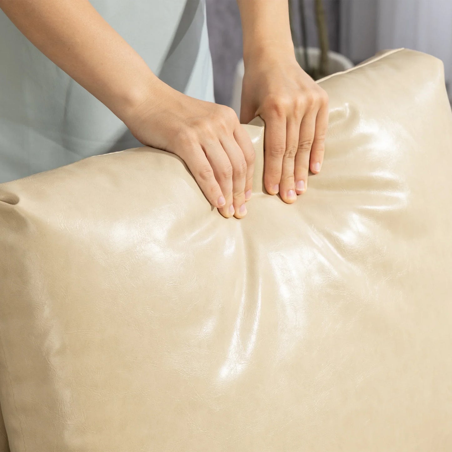 PORKISS Accent Chair, Modern Arm Chair Leather Upholstered Reading Accent Chair with Metal Frame Solid Wood Arm for Living Room Bedroom Sunroom, Khaki