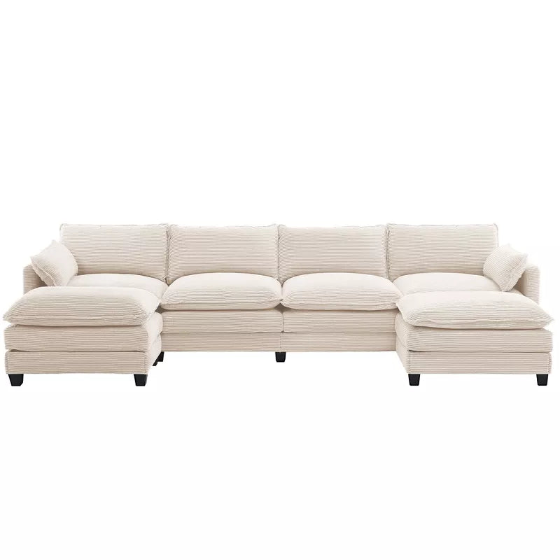 Hyleory Corduroy U-Shaped Sectional Sofa, 4-Seater Couch with 2 Movable Ottomans, Modular Living Room Furniture
