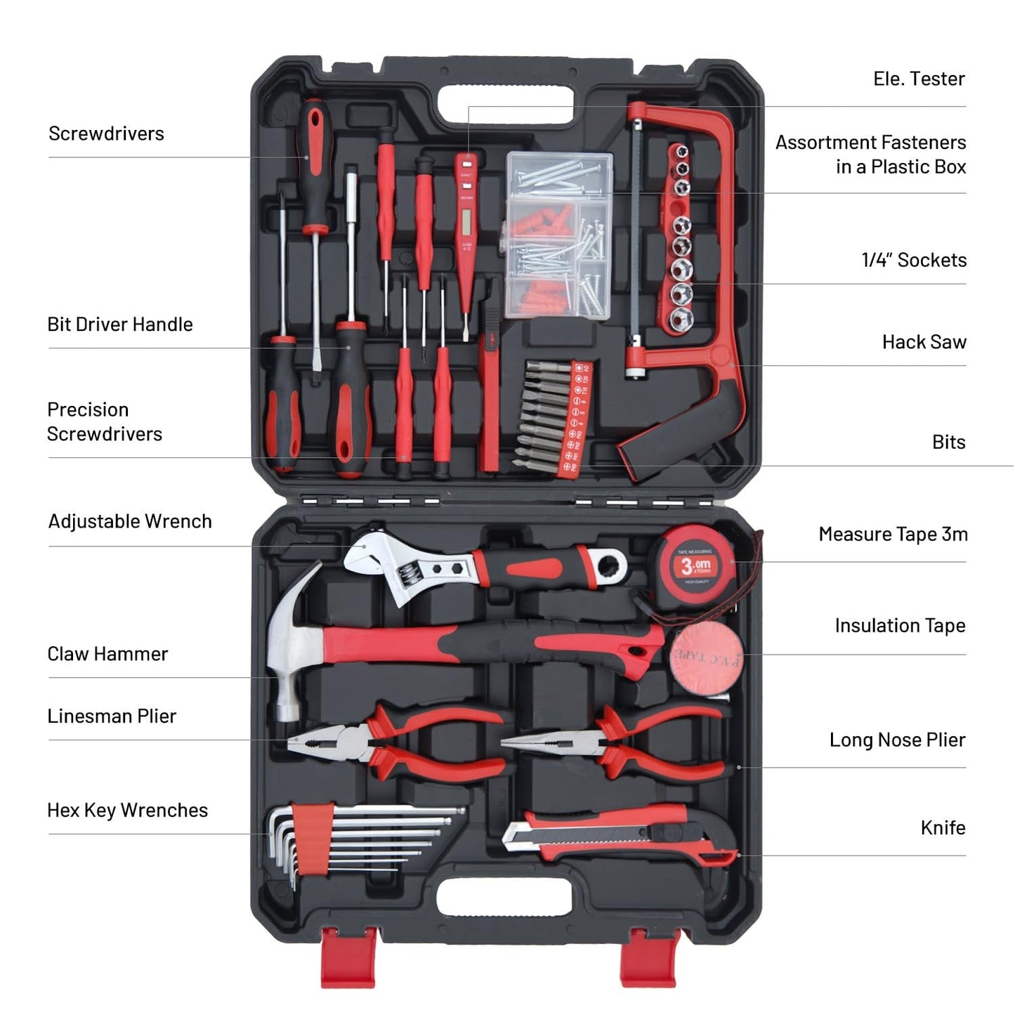 PhiloDeco Household Tools Kit Essential Home Repair Set with Plastic Toolbox Ideal for College Students, Home Use & More