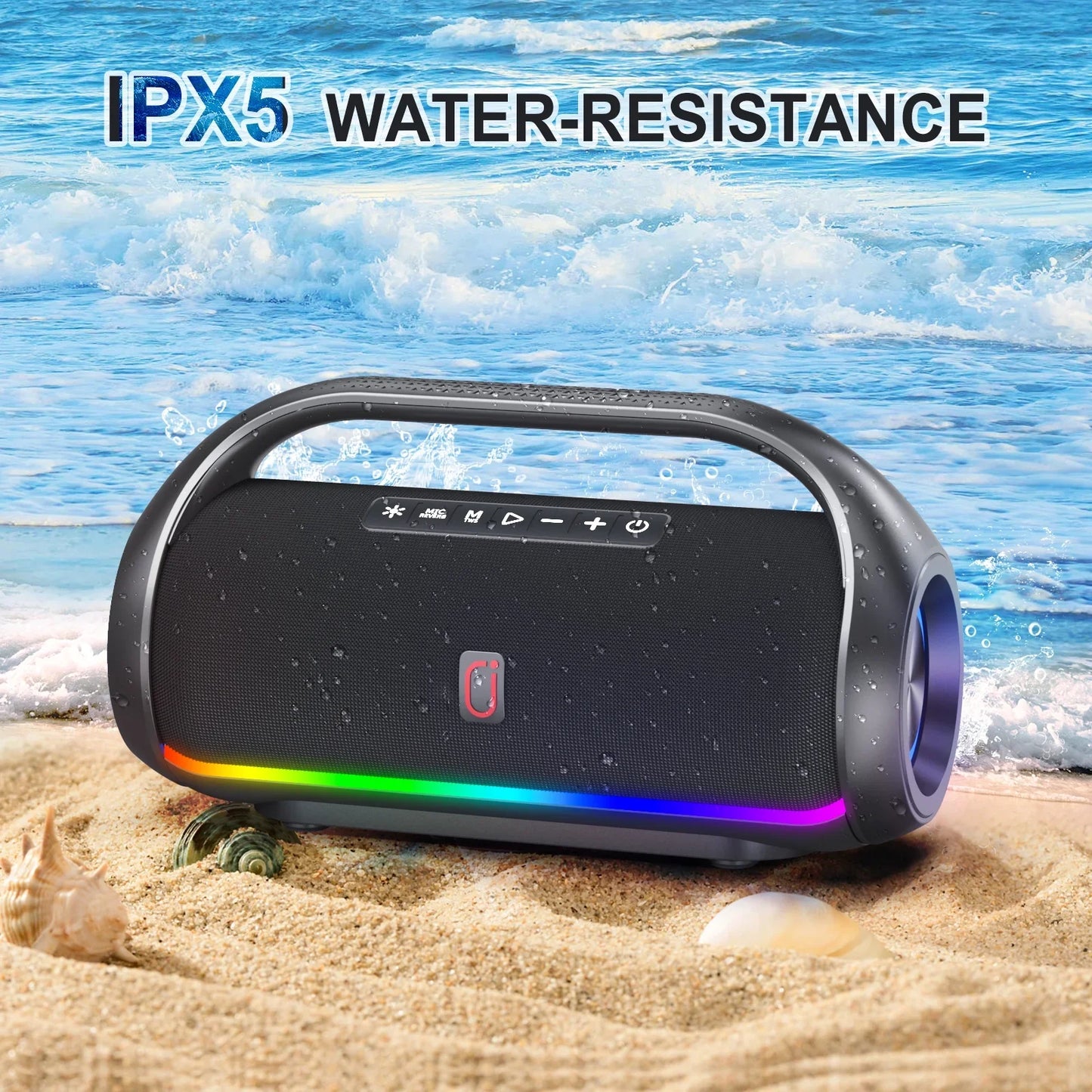FanFun Waterproof Bluetooth Speaker with DJ Lights, Deep Bass Waterproof Portable Speaker with 2 Wireless Karaoke Microphones, Subwoofer/Tweeter, Outdoor Speaker for Pool Beach Party, D20-T