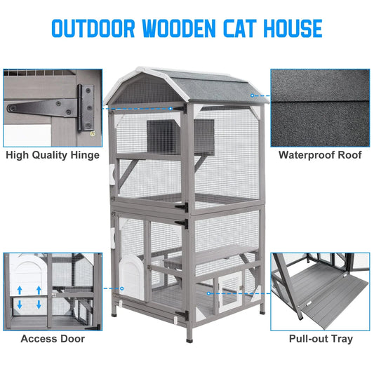 PETSCOSSET Cat House Outdoor Cat Enclosure Catio with Platforms