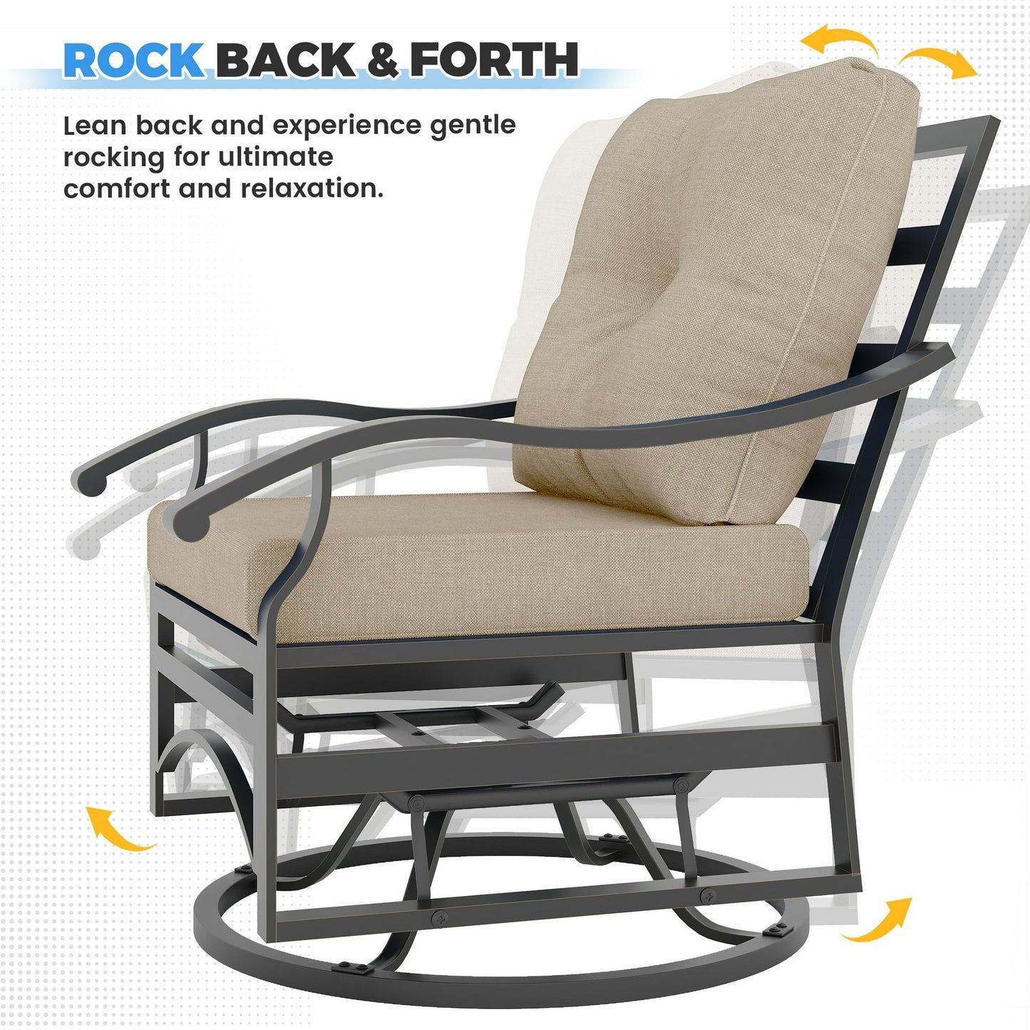 UDPATIO Outdoor Swivel Rocker Chairs, 3 Piece Metal Patio Rocking Chairs with Padded Cushions Patio Bistro Furniture Set with Side Table for Porch Balcony Backyard, Beige