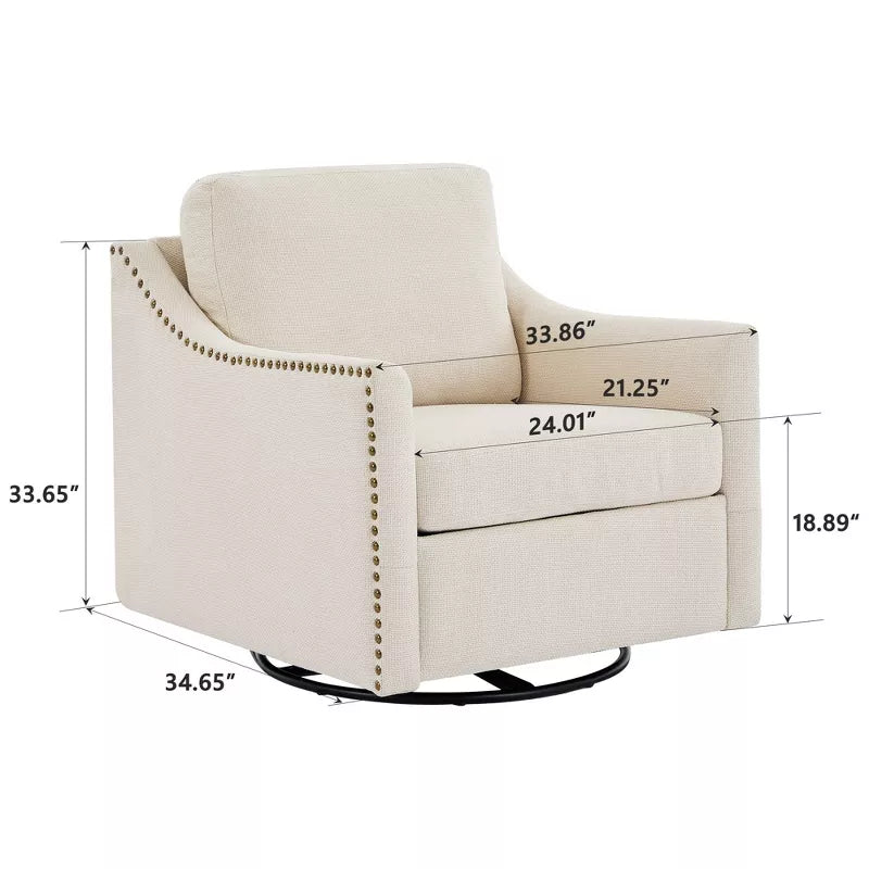 Hyleory Linen Swivel Accent Chair with Studded Trim, Comfortable Upholstery and Smooth 360° Rotation