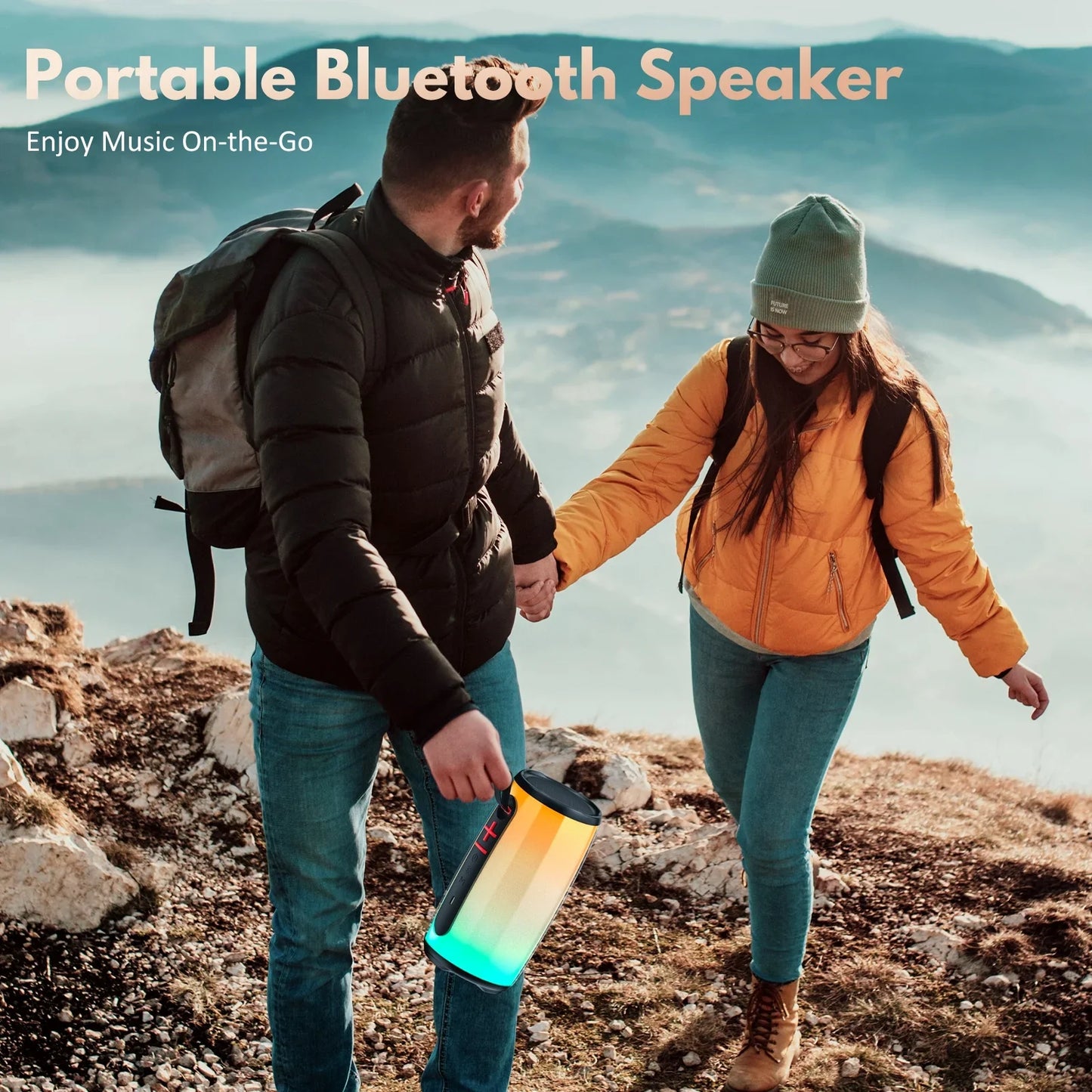 FanFun Portable Speaker, Bluetooth Speaker with DJ Light, Outdoor Speakers Waterproof with Deep Bass, 2 Wireless Microphone, Party Speaker for Pool Beach Party, D21-T
