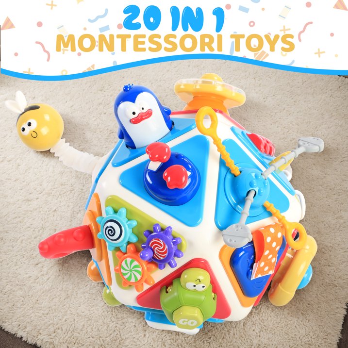 20 in 1 Montessori Busy Cube Ball for Toddlers, Educational Baby Toys for 12-18 Months, Sensory Activity Toy for 1-2 Year Old Boys and Girls, Early Educational Learning Baby Toys Gift