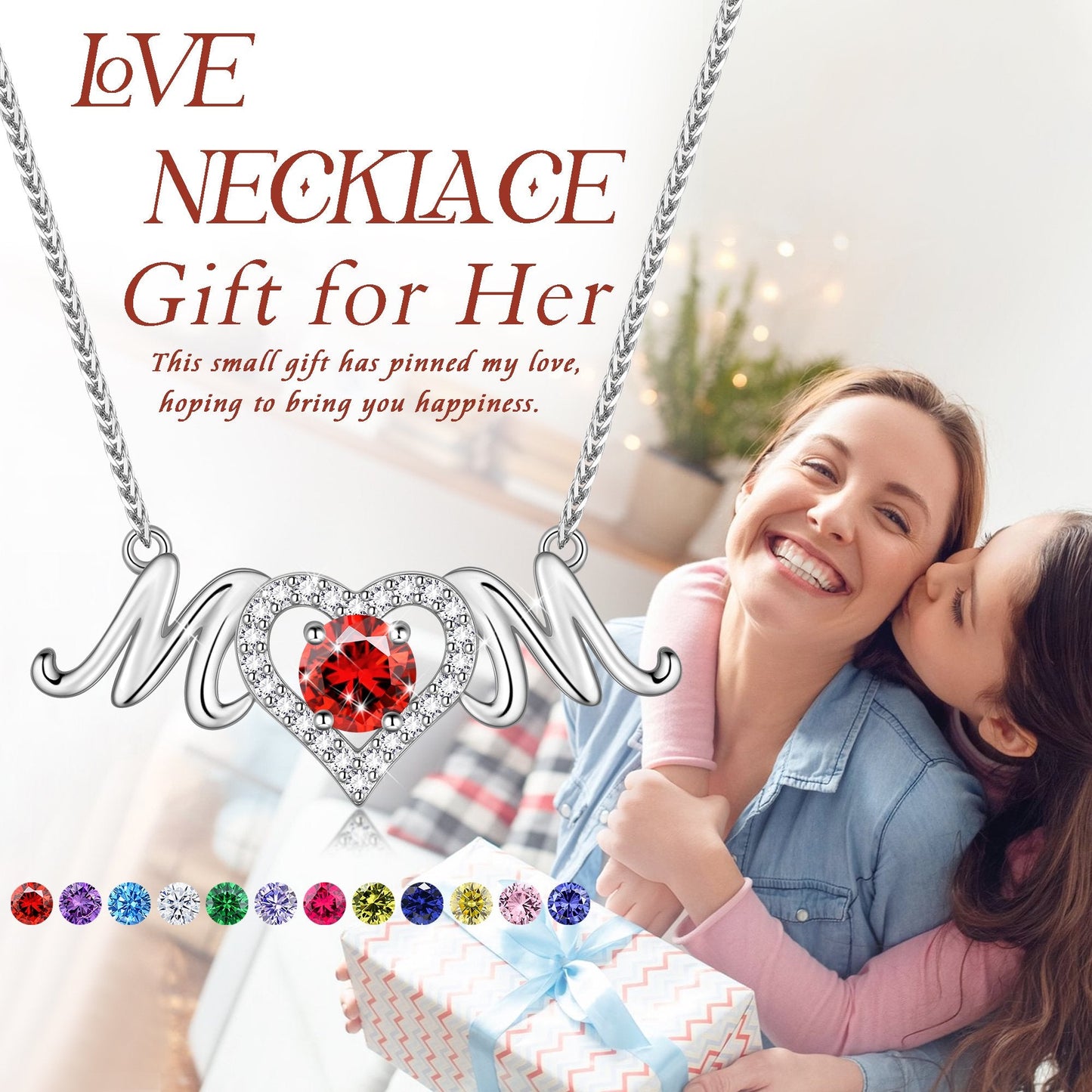 Beautlace Mom Pendant Necklace 925 Sterling Silver Love Heart May Emerald Birthstone Necklace Mother's Day Birthday Jewelry Gifts for Mom Women Grandma