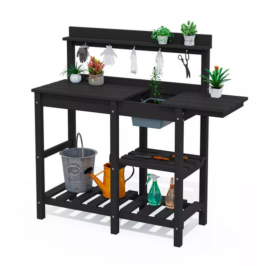 Hyleory HDPE Weather Resistant Potting Bench Table with Storage Shelf
