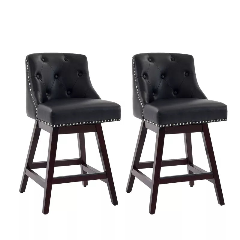 Hyleory Chic 360 degree Rotating Bar Stool  Premium PU Leather Seat  Solid Wood Frame for Timeless Elegance