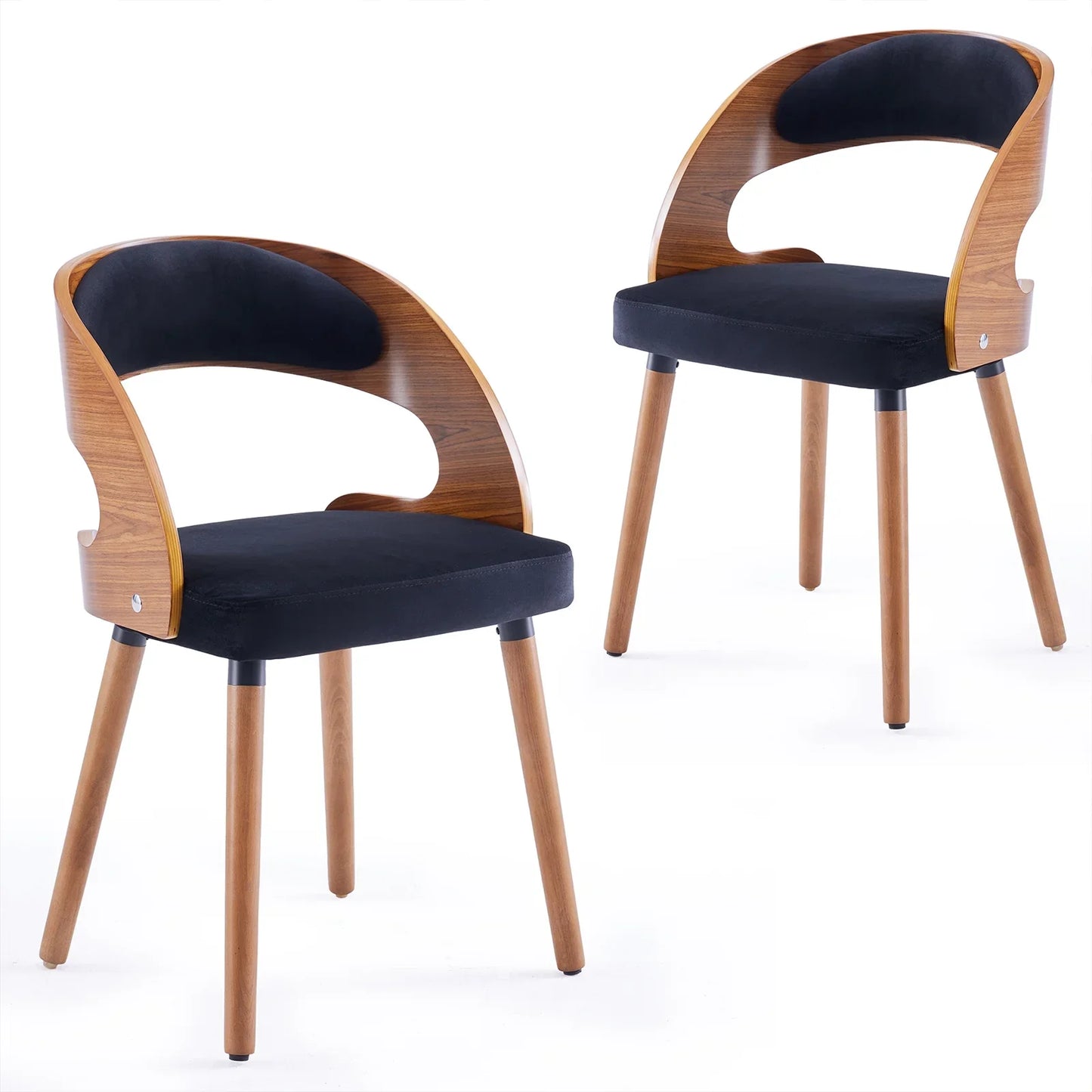 Farini Set of 4 Wood Dining Chairs with Curved Backrest for Kitchen Dining Room, Black