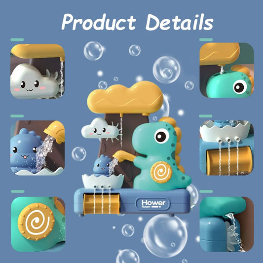 QXQ Baby Bath Toys 3 5, Dinosaur Bathtub Water Play Shower Toy for Toddlers Age 2 4, Fun Suction Cup Bath Toys for Kids Boys Girl Birthday (Ladle Color Random)