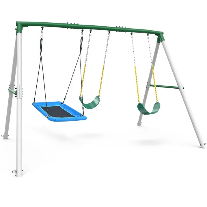 KloKick 600lbs Heavy Duty Swing Set  A Frame Metal Swing Set with Platform Swing  2 Belt Swings for Backyard