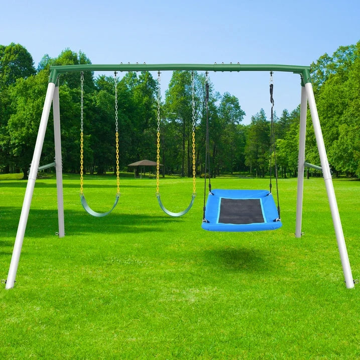 KloKick 600lbs Heavy Duty Swing Set  A Frame Metal Swing Set with Platform Swing  2 Belt Swings for Backyard