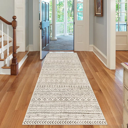 YEERSWAG Lahome Moroccan Runners for Hallways 2x8 Beige Washable Runner Rug Non-Slip Stain Resistant Kitchen Rug Runner, Geometric Print Distressed Soft Floor Carpet Runner for Bedroom