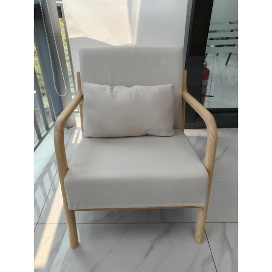 Modern Accent Chair - Living Room Chairs with Solid Wood Frame Comfy Reading Arm Chair, Beige