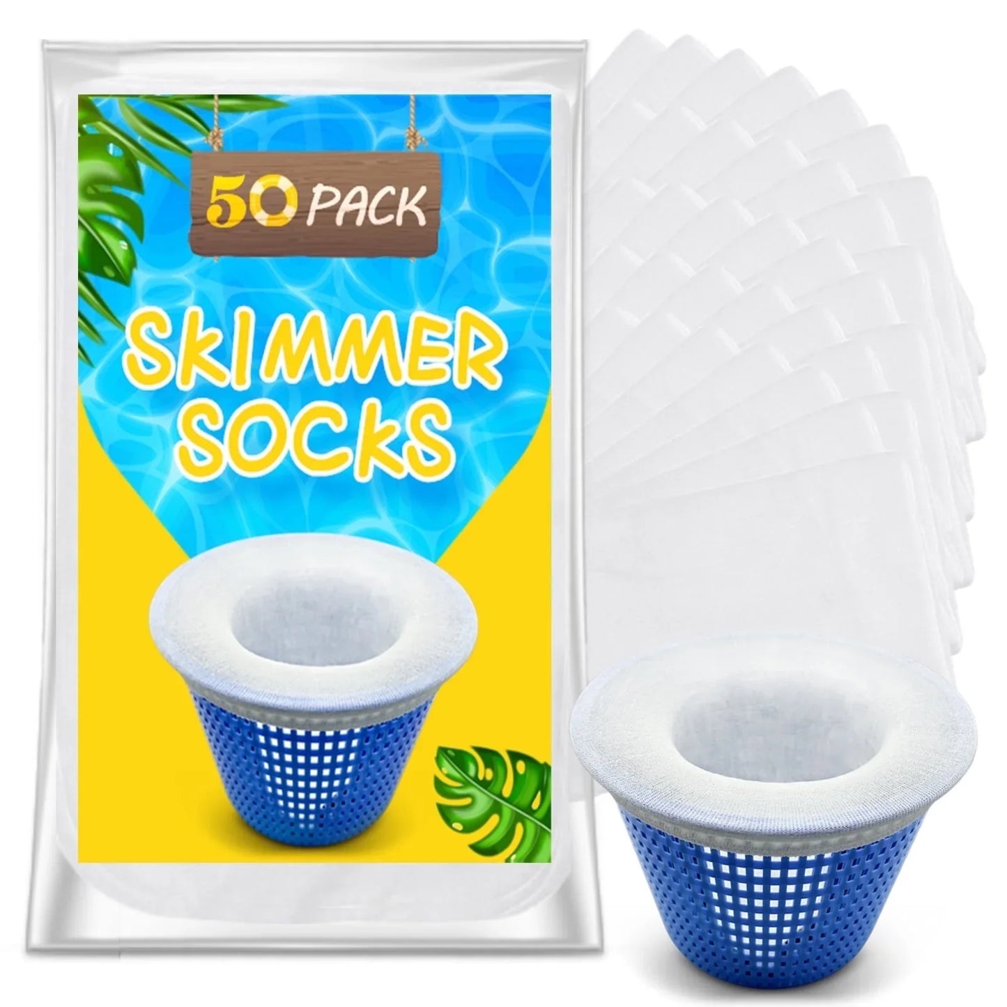 50 Pack Pool Skimmer Socks for Basket Filter Ultra Fine Mesh for Most Inground/Aboveground, UV Resistant