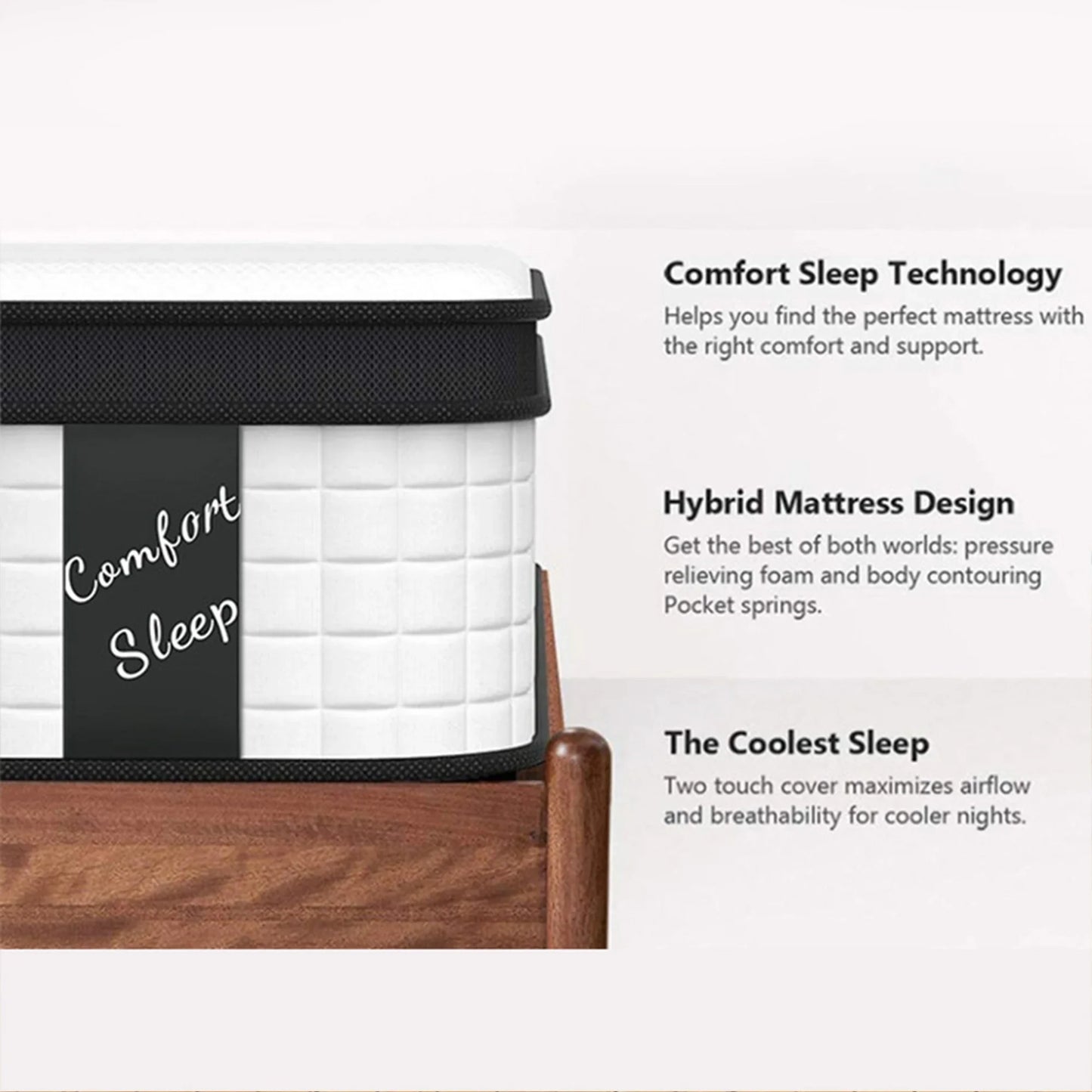 HSUNNS 12" Queen Size Hybrid Memory Foam Mattress with Breathable Fabric Cover, 7-Zoned Cool Memory Foam Mattress for Sleep Support and Pressure Relief, Medium Firm Queen Mattress