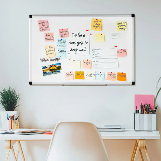 EDX Magnetic Dry Erase Board, 36 X 24 Inches, Two Mounting 0ptions, Horizontal or Vertical，With Left and Right Removable Pen Tray, Silver Aluminium Frame, White