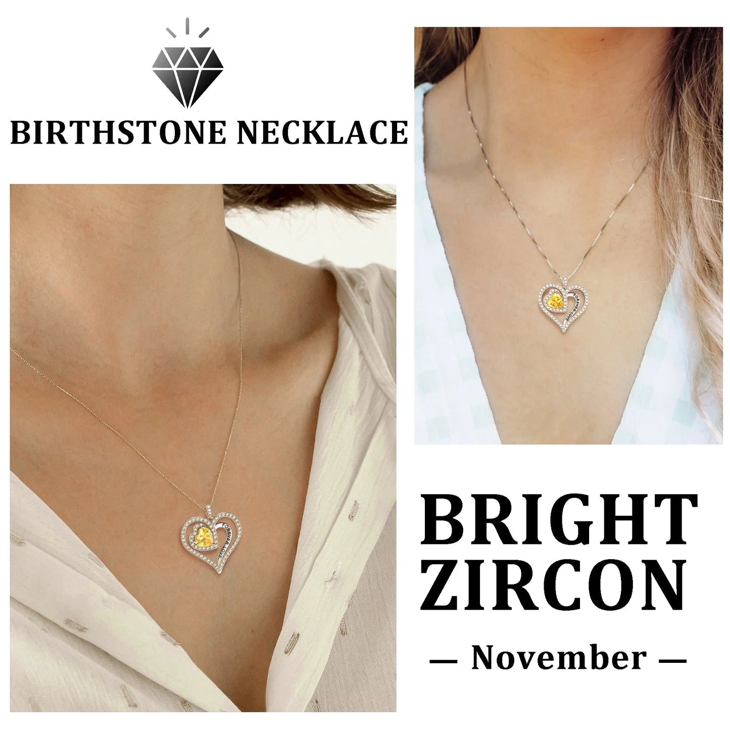 Beautlace Forever Love Heart Necklace,925 Sterling Silver Birthstone Heart Pendant Necklace Jewelry Birthday Christmas Valentines Mother's Day Gifts for Women Mom -November