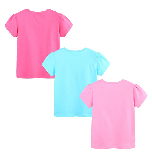 HILEELANG Toddler Girls' Short Sleeve Tees Easter Cotton Casual Butterfly Dinosaur Crewneck Summer Top T-Shirts Pink Blue 3 Packs Sets 2T