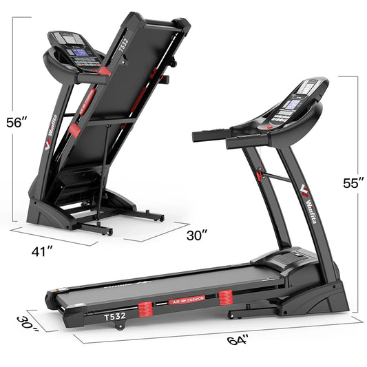 Winfita Treadmill 300 lb Weight Capacity with Adjustable Incline Electric Folding Treadmills for Home, 3.25HP 8MPH Max Speed Bluetooth APP Heart Rate Sensor for Running Walking Exercise, 64 Programs