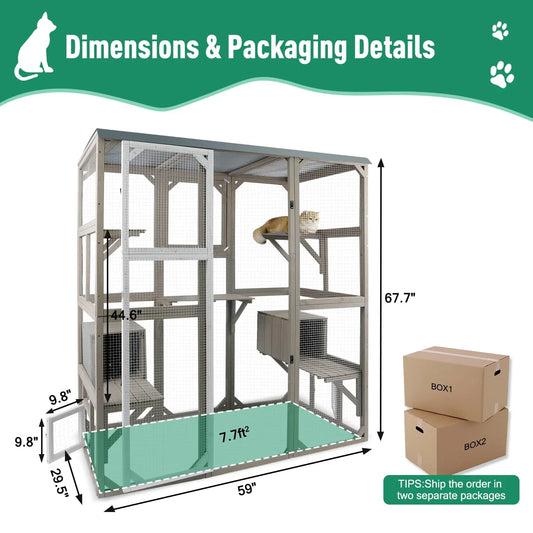 PETSCOSSET Outdoor Catio Enclosures Large Wooden Cat House Patio