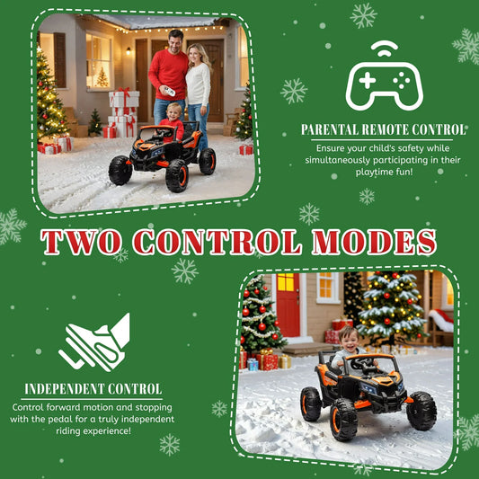 iYofe 24V Ride on Toys for Kids, Powered Ride on Cars with Remote Control, Kids Ride on UTV Electric Vehicle for Boys Girls with 3 Speed, Bluetooth Music, 4 Wheels Spring Suspension, Orange