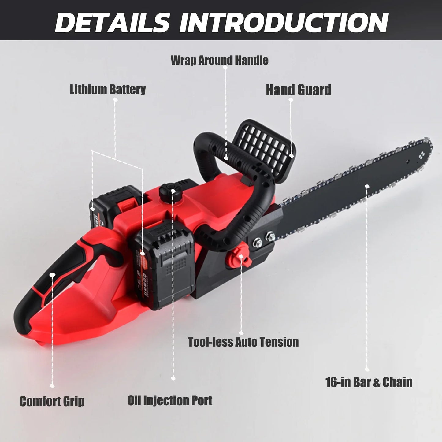 SUSUZI 16-inch 42V Battery-Powered Brushless Cordless Chainsaw Kit with 2x2000mAh Batteries, 2 Chains & Dual Chargers