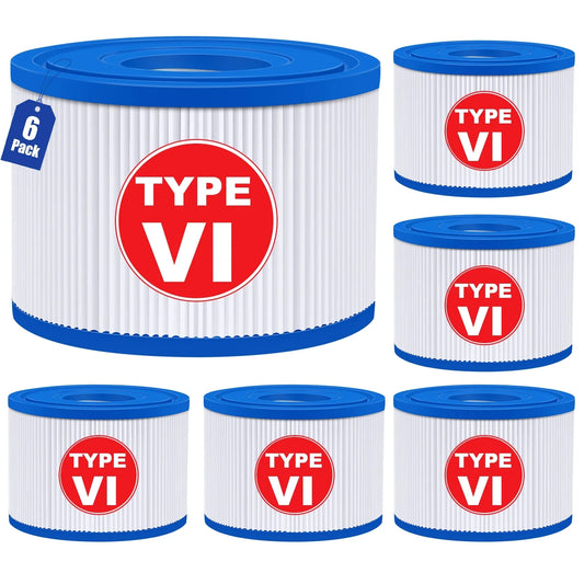 6 Pack Type VI Spa Hot Tub Filters Fit for Coleman Saluspa Lay-Z-Spa, Inflatable Hot Tub Filters Replacement for 90352E 58323 Cartridges